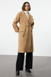 Trendyol Camel Belted Foldable Sleeves Regular Wool Trench Coat