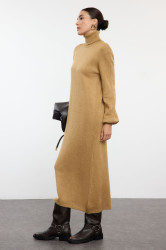 Trendyol Camel Midi Knitwear Soft Texture Sweater Dress