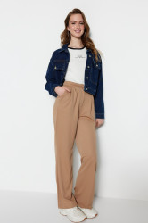 Trendyol Camel Pletené kalhoty s knoflíkem v pase