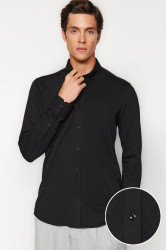 Trendyol Černá Slim Fit Ležérní Pohodlná Flexibilní Košile s Knoflíkovým Límcem