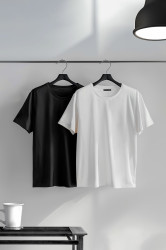 Trendyol černo-bílá pánské basic slim fit 100% bavlna 2-balení tričko s krátkým rukávem s výstřihem