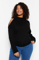 Trendyol Curve Black Cut Out Detailní pletený svetr
