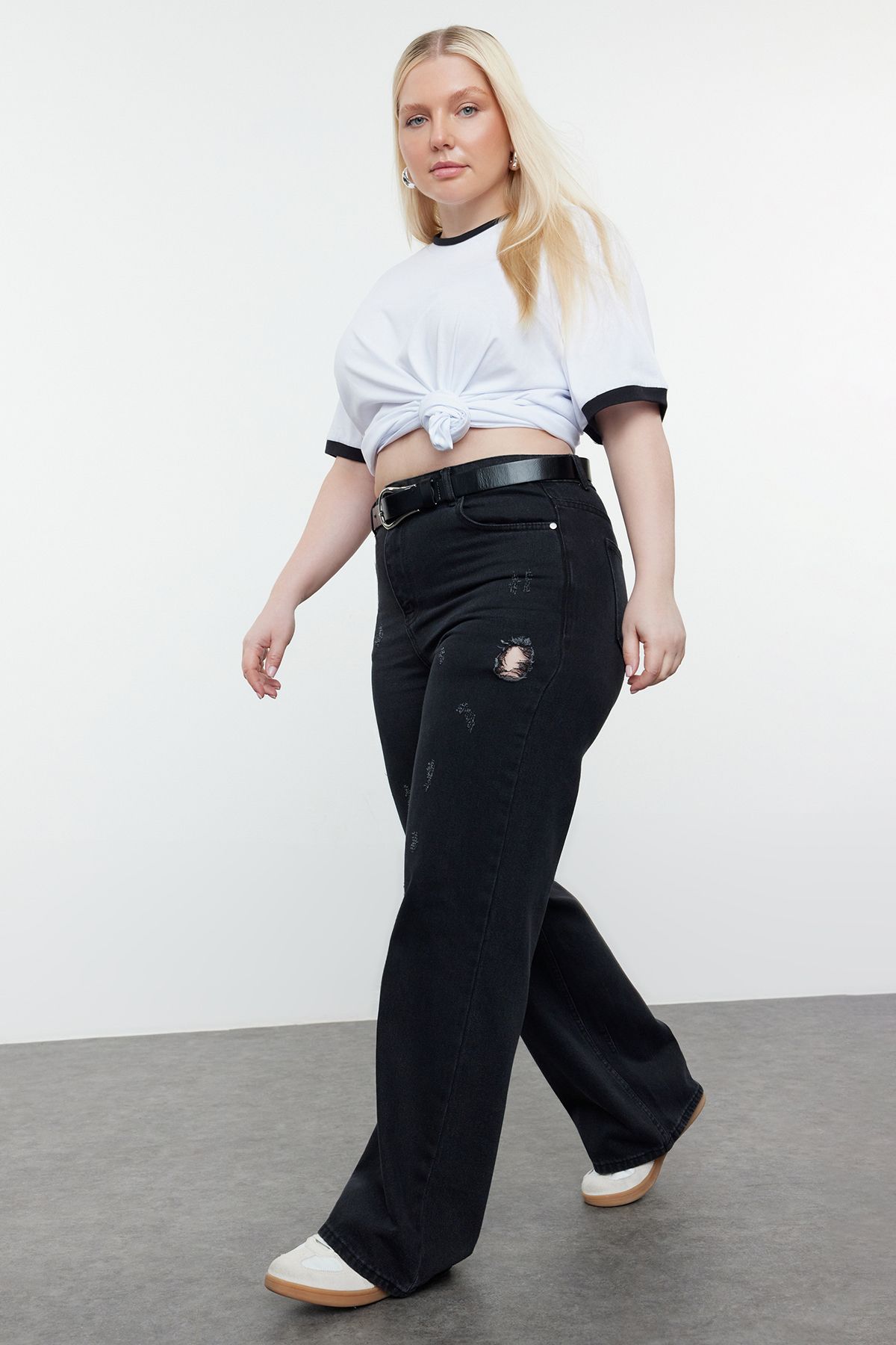 Trendyol Curve Black High Waist Wide Leg Plus Size Jeans