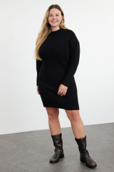 Trendyol Curve Black Knitted Detailed Crew Neck Knitwear Dress