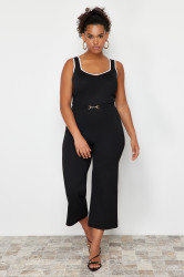 Trendyol Curve Black Stripe Detailed Square Neck Bodycon Knit Blouse
