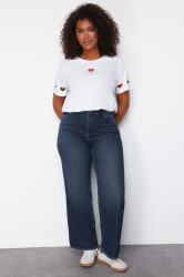 Trendyol Curve Dark Blue High Waist Faded Effect Vintage Wash Wide Leg Plus Size Wide Leg Jeans