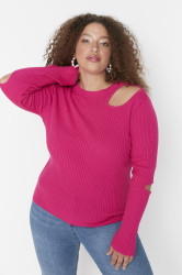Trendyol Curve Fuchsia Vystřihnout Detailní Crewneck Tenký Pletený Svetr