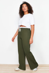 Trendyol Curve Khaki Flexible Waist Wide Leg/Wide Cut Woven Fabric Trousers