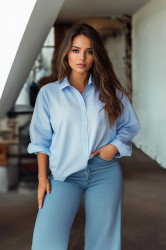 Trendyol Curve Light Blue Boyfriend Woven Shirt