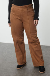Trendyol Curve Light Brown Adjustable Waist Wide Leg Plus Size Jeans