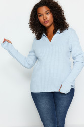 Trendyol Curve Světle Modrý Rukáv Konec Detailní Polo Neck Pletený Svetr