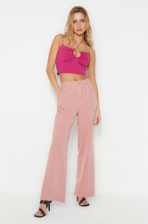 Trendyol Dusty Rose Vysoký pas Široké nohavice/Široké nohavice Plisované tkané kalhoty