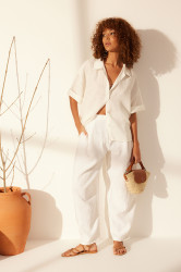 Trendyol Ecru 100% Linen Oversize Shirt