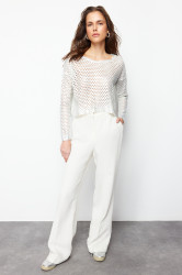 Trendyol Ecru Foil Printed Openwork/Perforated Knitwear Sweater