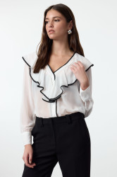 Trendyol Ecru Front Ruffle Detail Regular Regular Fit Shirt