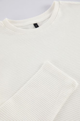 Trendyol Ecru Regular/Normal Cut Long Sleeve Basic Textured 100% Cotton T-Shirt