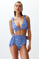 Trendyol Ethnic Patterned Belted Tied High Waist Hipster Bikini Bottom
