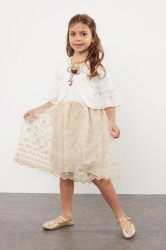 Trendyol Girl's Stone Bolero Flower Appliqued Stone Detailed Woven Set Dress