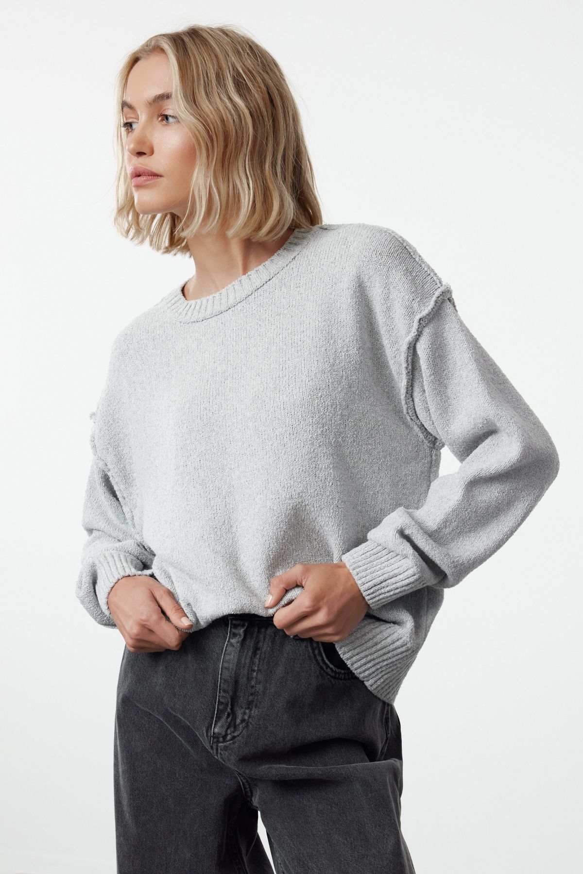 Trendyol Gray More Sustainable Wide Pattern Basic Knit Sweater