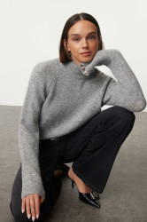 Trendyol Gray Wool High Collar Knitwear Sweater