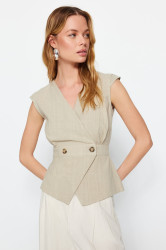 Trendyol Gray Woven Bone Button Detailed Double Breasted Woven Blouse