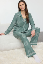Trendyol Green Sun Patterned Viscose Woven Pajama Set