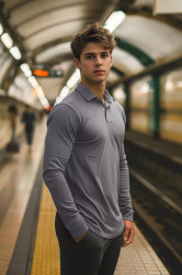 Trendyol Grey 100% Cotton Slim/Slim Cut Long Sleeve Basic Polo Neck T-shirt