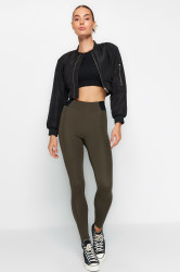 Trendyol Khaki Vysoký pas Interlock Pletené Legíny S Elastickým Pasem