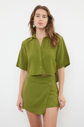 Trendyol Khaki Weaving Linen blend Shirt Shorts Beach Set