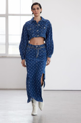 Trendyol Limited Edition Blue Textured Slit Maxi Denim Skirt