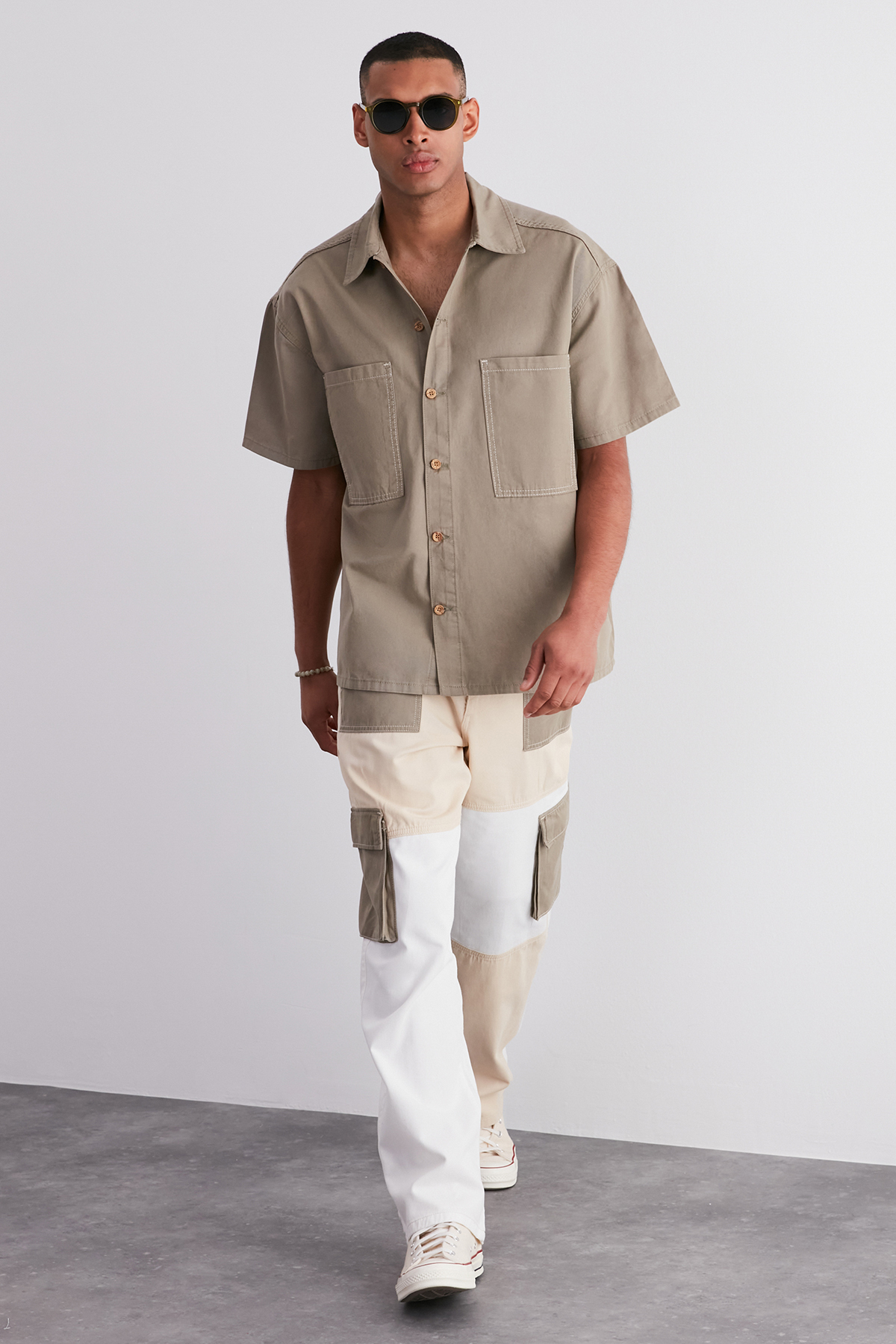 Trendyol Limited Edition Khaki Oversize Fit Collar Pocket Detailed Shirt