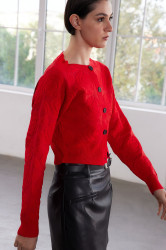 Trendyol Limited Edition Red Crop Soft Texture Rose Knitted Jacket Look Knitwear Cardigan