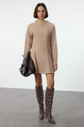 Trendyol Mink A Cut Seam Detailed Mini Woven Dress