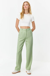 Trendyol Mint Straight/Straight Cut Pleated Woven Fabric Trousers