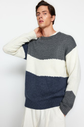 Trendyol Multi Color Oversize Fit Oversize Crew Neck Barevný blok Pletený Svetr