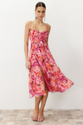 Trendyol Multicolored A-Line Rose Detailed Woven Dress