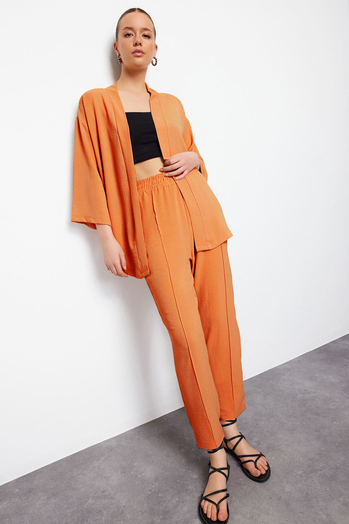 Trendyol Orange Woven Kimono-Pants Set