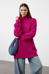 Trendyol Pink Ribbed Basic Knitwear Sweater
