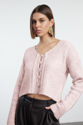 Trendyol Pink Soft Textured Tie Detailed Knitwear Cardigan