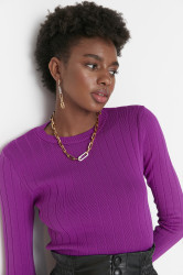 Trendyol Purple Basic Crew Neck Knitwear Sweater