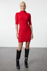 Trendyol Red Mini Knitwear Stand Collar Dress