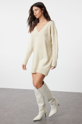 Trendyol Stone Mini Knitwear Wide Pattern Soft Texture Dress