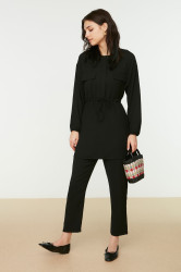 Trendyol Tie Waist, Pocket Detailed Aerobin Shirt-Pants Set in Black