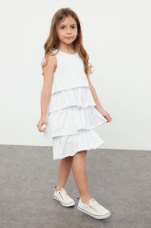 Trendyol White Girl's Ruffled Sleeveless Crew Neck Knitted Dress