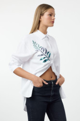 Trendyol White Stone Detail Oversize Wide Pattern Woven Shirt