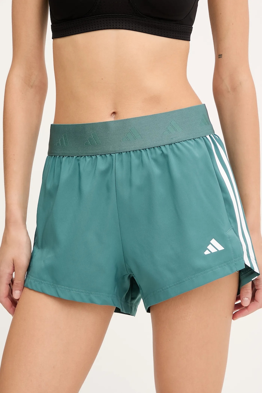 Tréninkové šortky adidas Performance HYGLM dámské, zelená barva, s potiskem, high waist, JX7388