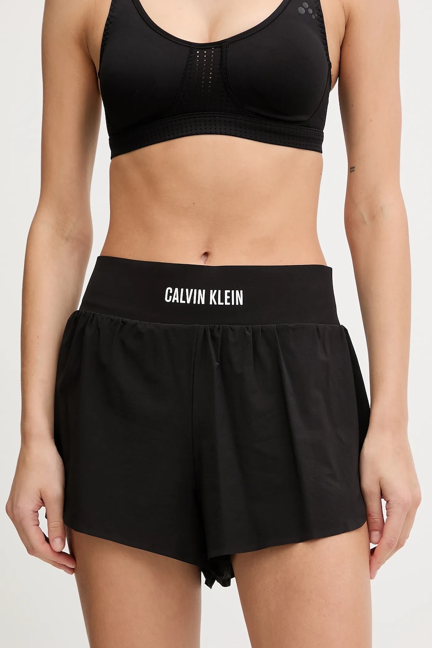 Tréninkové šortky Calvin Klein Performance dámské, černá barva, high waist, LVGWF5S801