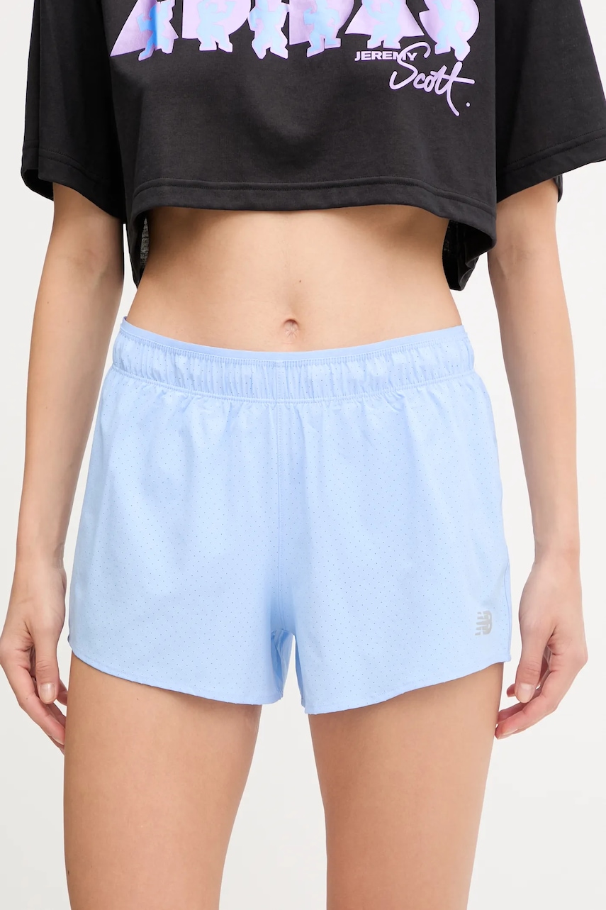 Tréninkové šortky New Balance modrá barva, high waist, WS41286ELE