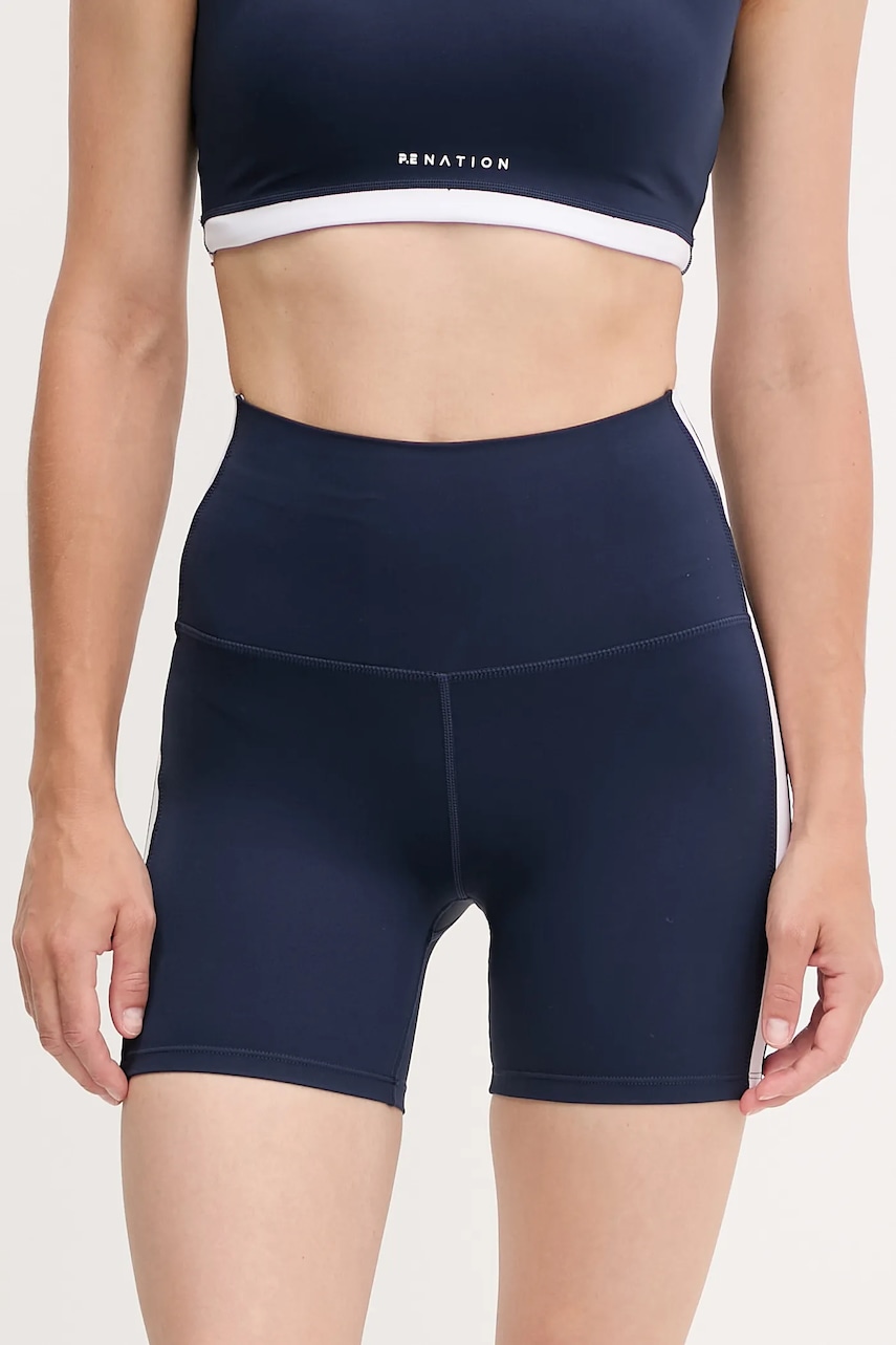 Tréninkové šortky P.E Nation Highgate 5 dámské, tmavomodrá barva, high waist, 252S087
