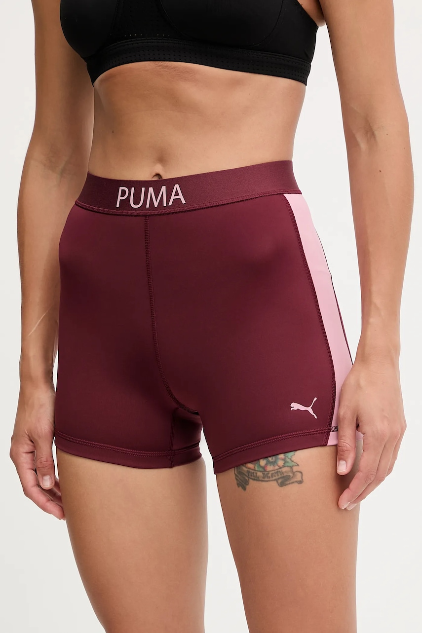 Tréninkové šortky Puma dámské, vínová barva, medium waist, 526680